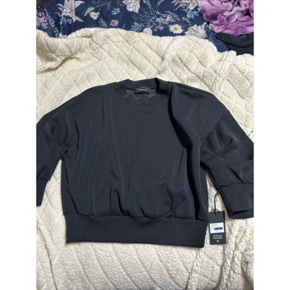 Lanston Sport Small Oversized Crop ¾ Sleeve Sweatshirt Black NWT